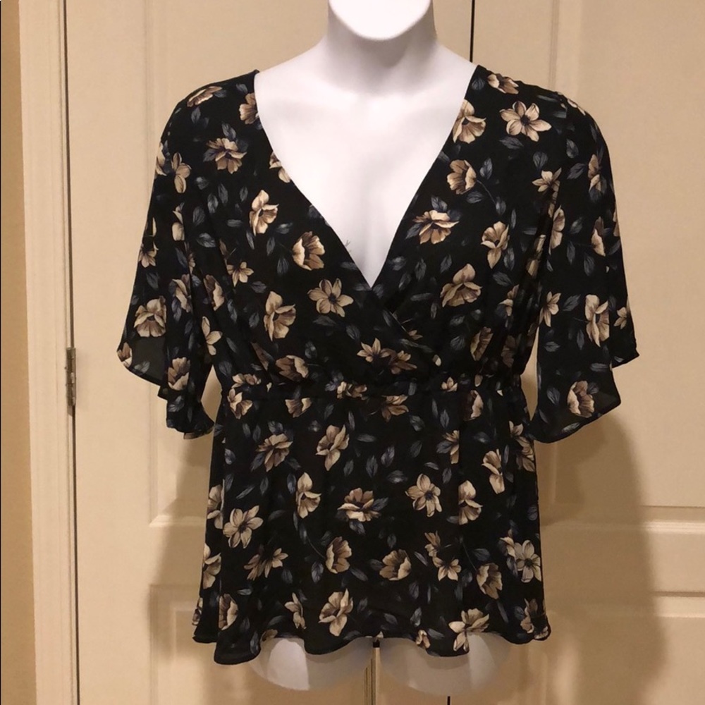 Navy blue & Tan blouse